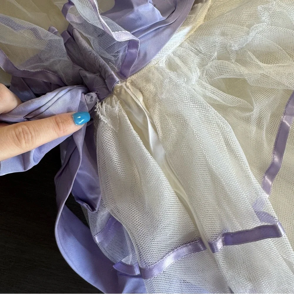Vintage Ballgown Gunne Sax Style Alfred Angelo Flirtations White Purple Dress 2